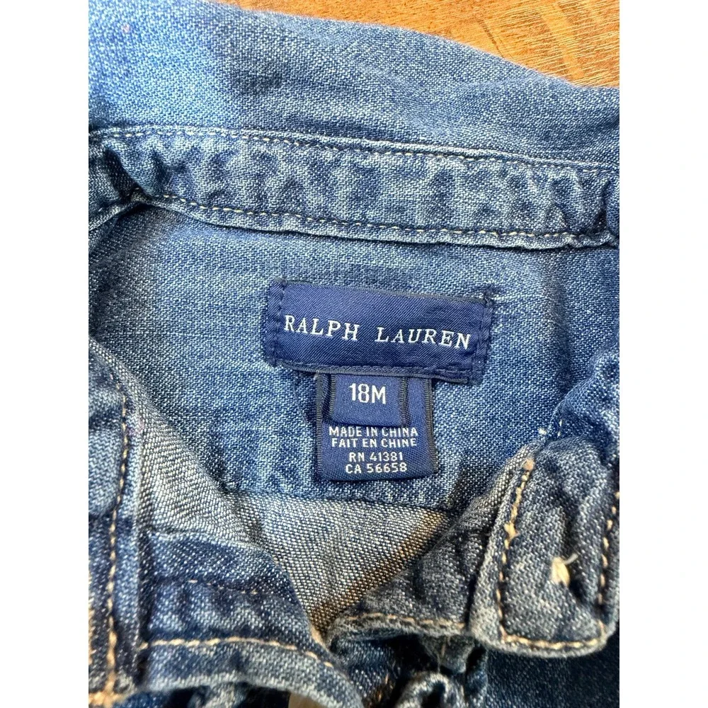 Vintage girls Ralph Lauren Blue tag denim dress.  Peter Pan collar. SZ 18 months